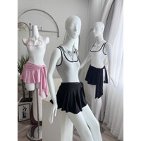 Jumpsuit buộc vạt giả váy phối màu trẻ trung năng động