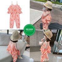 Jumpsuit Cho Bé Hàng Quảng Châu, Thiết Kế Hai Tầng Họa Tiết Hoa Hồng Sành Điệu