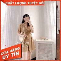 Jumpsuit cổ vest ⚡Freeship⚡ Jumpsuit, đồ bay, đồ liền thân cổ vest chất liệu cotton mềm mịn màu be