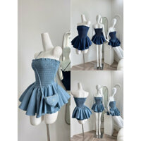 Jumpsuit denim giả váy kèm túi xinh yêu trẻ trung 2 màu sắc