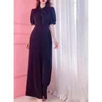 Jumpsuit đồ bay áo liền quần cổ sen tay lỡ quần suông dài kèm nơ cổ thanh lịch trang nhã hài hoà nhẹ nhàng quyến rũ