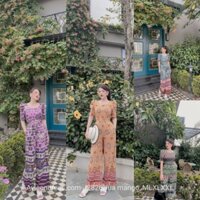 Jumpsuit họa tiết mango cổ vuông,jumpsuit hoa tiet mango cổ vuông