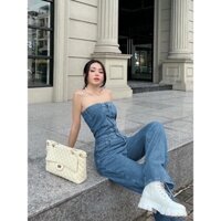 JUMPSUIT JEAN CÚP NGỰC ỐNG SUÔNG