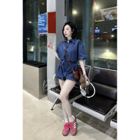 Jumpsuit jean nữ cổ sơ mi trẻ xinh kèm ảnh thật a5