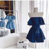 JUMPSUIT JEAN TRỄ VAI THẮT DÂY EO 2M