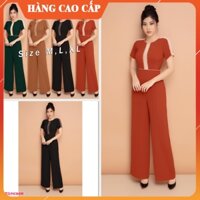 Jumpsuit Nữ Dài  Cổ Tròn Sang Chảnh Áo Liền Quần Ống Suông  Phối Áo Dự Tiệc Tay Ngắn  Xinh Xắn J1006