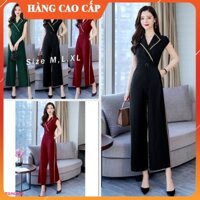 Jumpsuit Nữ Dài Cổ Vest  Sang Chảnh Áo Liền Quần Ống Suông  Phối Áo Dự Tiệc Tay Con  Kèm Belt J1011