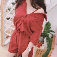 JUMPSUIT SỌC CỔ SƠ MI RỚT VAI