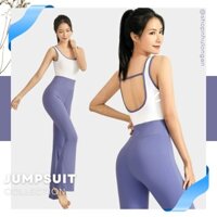 Jumpsuit yoga J07 hở lưng quần ống loe hàng Quảng Châu cao cấp, bộ jump tập yoga gym vải co giãn 4 chiều thắm hút mồ hôi