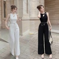 Jumpsuits nữ áo đính đá thun gân, kèm quần ống rộng vải tuyết mưa phù hợp cho các nàng đi chơi, dự tiệc cùng với bạn bè