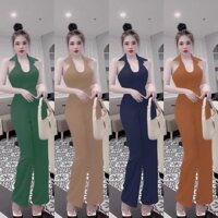 Jumsuit dài đồ jum dài ống suông áo sơ mi cổ yếm khoét ngực xinh xắn TJ1213