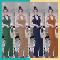 Jumsuit dài 💛FREESHIP💛 đồ jum dài ống suông áo sơ mi cổ yếm khoét ngực xinh xắn TJ1213