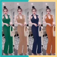 Jumsuit dài - Jum dài ống suông áo sơ mi cổ yếm khoét ngực xinh xắn J1213