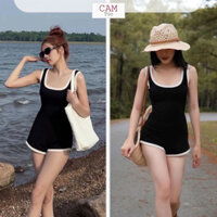 Jumsuit Dory Body Đùi Nữ, Đồ Bay Ngắn Nữ Đen Viền Trắng, Trang Phục Đi Biển