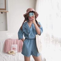 Jumsuit jean short cổ vest(DG)