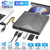 Junmeng 5 Trong 1 USB 3.0 Type-c Bên Ngoài DVD RW CD Ổ Ghi Đầu Đọc Đầu Đọc Ổ Đĩa Quang Bên Ngoài Cho PC Laptop Windows 11 10 Đẹp