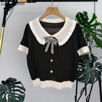 Junmeng888 Nữ Peter Pan Cổ Nơ Tay Ngắn Áo Thun Nữ Ngọt Ngào Mùa Hè Đẹp