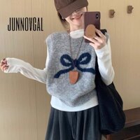 Junnovgal Áo Vest Nữ Đan Cổ Tròn Nơ Thêu Rời Phù Hợp Với 2024