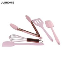 Jurhomie 5 Dụng cụ nhà bếp bằng silicon, Bộ dụng cụ nhà bếp bằng vàng hồng bằng silicon Bộ năm mảnh, Bộ nấu ăn nhà bếp chống dính màu hồng nhỏ chống dính