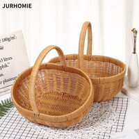 Jurhomie Giỏ Trái Cây Mây Giả, Giỏ Hoa Tre Tay Cầm Dài, Bền Đa Năng Dung Tích Lớn Giả Mây Giỏ Chứa Đồ Phụ Kiện Nhà Bếp