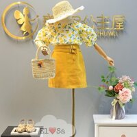 [K093] Quần áo bé gái - Set áo chanh vàng kèm chân váy kaki siêu xinh cho bé gái 1-5 Tuổi