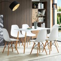K1 Bộ bàn ăn 6 ghế ngồi 1-OC6-GCF1-KH108 ghế nhựa trắng