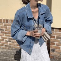 K20|Áo khoác jeans chất denim dài tay cá tính cho nữ trẻ trung màu xanh gd_order