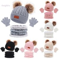 K2nightfee 3 Chiếc Mùa Đông Mũ Cho Bé Khăn Găng Tay Bộ Màu Trơn Trẻ Tập Đi Bonnet Dễ Thương Pompom Dệt Kim Mũ Ngoài Trời Ấm Áp Phụ Kiện Trẻ Sơ Sinh 1-5Y VN
