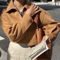 K34|Áo khoác croptop nữ da bò lộn hàn quốc retro đi học, đi làm, đi chơi gd_order