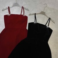 K5889 Đầm 2 dây nhung kèm 2 nơ đá thời trang_NASTORE