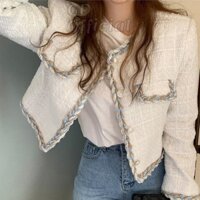 K5|Áo khoác dạ ấm cổ tròn croptop dáng rộng thẳng có túi nữ tay dài gd_order