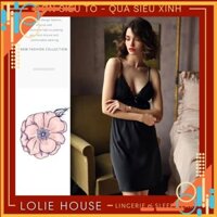 k77 Váy ngủ 2 dây lụa satin phối ren gợi cảm Đầm ngủ 2 dây lụa satin phối ren LOLIE HOUSE - M08 oy