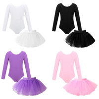 Kaerm Trẻ Em Bé Gái Dài Tay Cổ Tròn Leotard Có Dây Thắt Lưng Co Giãn Tutu Lớp Váy Cho Múa Ba Lê Trình Diễn