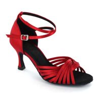 KAI-ROAD Ballroom Dance Shoes Women 3 inch Latin Dance Sandal Salsa Dance Heels, Red