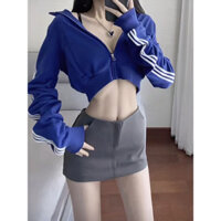 Kaisike Áo Khoác cardigan Lửng Tay Dài Cổ Đứng Có Khóa Kéo Phong Cách Mỹ Cho Nữ