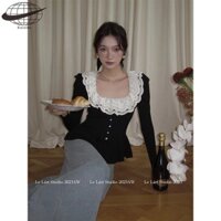 Kaisike Áo len dệt kim chữ A cổ vuông khí chất thanh lịch hàng đầu dành cho nữ