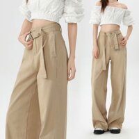 Kaki Cao Cấp Thắt Lưng Baggy Quần Jean Nữ Dáng Rộng Denim Quần Ống Rộng