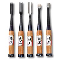 KAKURI Gouge Chisel Set 5 Pieces Japanese Curved and Bent Nomi, Professional Heavy Duty Wood Carving Tool, Made in JAPAN