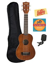 Kala KA-S Mahogany Soprano Ukulele Bundle with Gig Bag, Clip-On Tuner, Austin Bazaar Instructional DVD, and Polishing Cloth