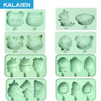 Kalaien 2/3 lỗ phim hoạt hình hình dạng kem khuôn tự làm nướng Silicone khuôn trẻ em Popsicle khuôn chống dính dễ dàng phát hành động vật, không gian, trái cây đa mô hình