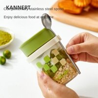Kannert Cốc thủy tinh yến mạch qua đêm, chịu nhiệt có nắp và thìa Mason Jar, Cốc sữa cầm tay kín khí bền bỉ Cốc ăn sáng