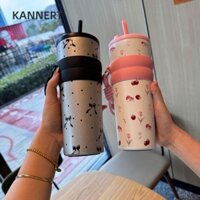 Kannert Red Cherry Hút Chân Không, Bình Nước Giữ Nhiệt Nơ 700ML, Di Động Có Dây Nâng 316 Thép Không Gỉ Hoa Hồng Cốc Hút Chân Không Ô Tô Cốc