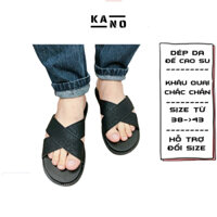 KANO - Dép da quai chéo cao cấp K21 đế cao su đúc quai chéo được khâu chân quai chắc chắn