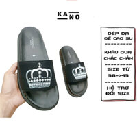 KANO - Dép nam đế cao K19 quai da sít thêu vương miệng đế cao su 2 lớp khâu vùng quanh đế chắc chắn