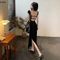 Kans Cô Gái Cay Mở Lưng Cổ Vuông Gợi Cảm Bên Chắc Chắn Chia Đầm Mùa Hè Nữ vn