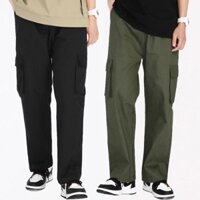 Kargo Nhiều Túi Cắt Thẳng Rời Hàng Hóa Quần Nam Quá Khổ Thời Trang Kaki Hàn Quốc Dài Slack Cotton Quần Nam Seluar Lelaki