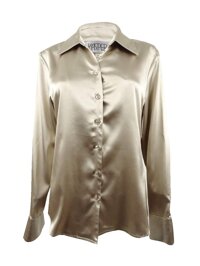 Kasper Women's 5 Button Long Sleeve Stretch Charmeuse Blouse