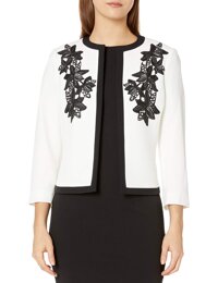 Kasper Women's Jewel Neck Fly Away Jacket with Embroidered Detail