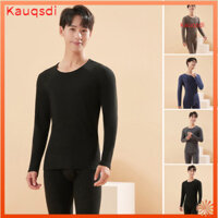 [Kauqsdi] 2 Cái / bộ Bộ Quần Áo Giữ Nhiệt Mùa Đông Cổ Tròn Liền Mạch Dài Tay Ấm Dày Sang Trọng Slim Fit Co Giãn Bộ Đồ Ngủ Thời Tiết Lạnh Bộ Đồ Ngủ Homewear Quần Áo Ngủ