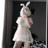 Kawaii Ren Búp Bê Gerie Pamas Phụ Nữ Off-Vai Tuyn Quyến Rũ Nhìn Xuyên Qua Váy Khiêu Dâm Cosplay Trang Phục